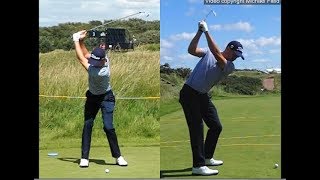 Justin Thomas golf swing  Long Iron faceon amp downtheline July 2017 [upl. by Drahcir]